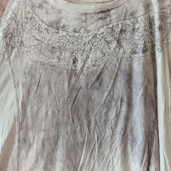 Allsaints Cream Lace Imprint Tunic Top Oversized Flowy Handkerchief Hem - Picture 6 of 8